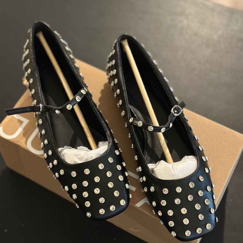 Black Rhinestone Ballet Flats